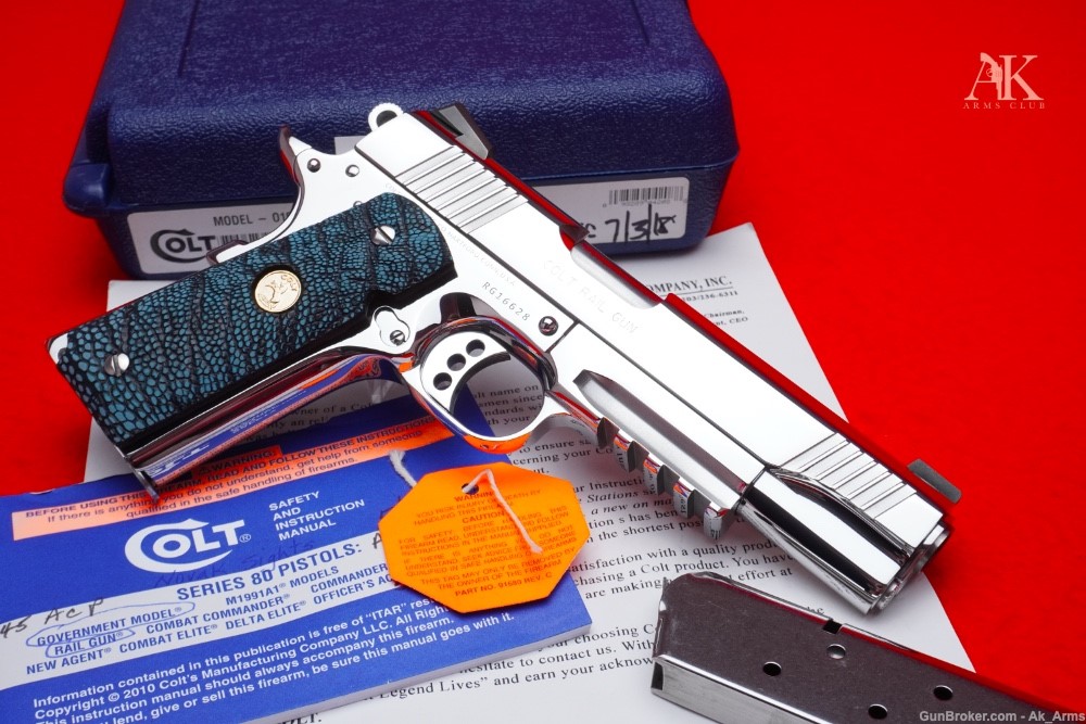 RARE Colt Rail Gun 1911 .45 In Box *BREATHTAKING BRIGHT STAINLESS FINISH*-img-4