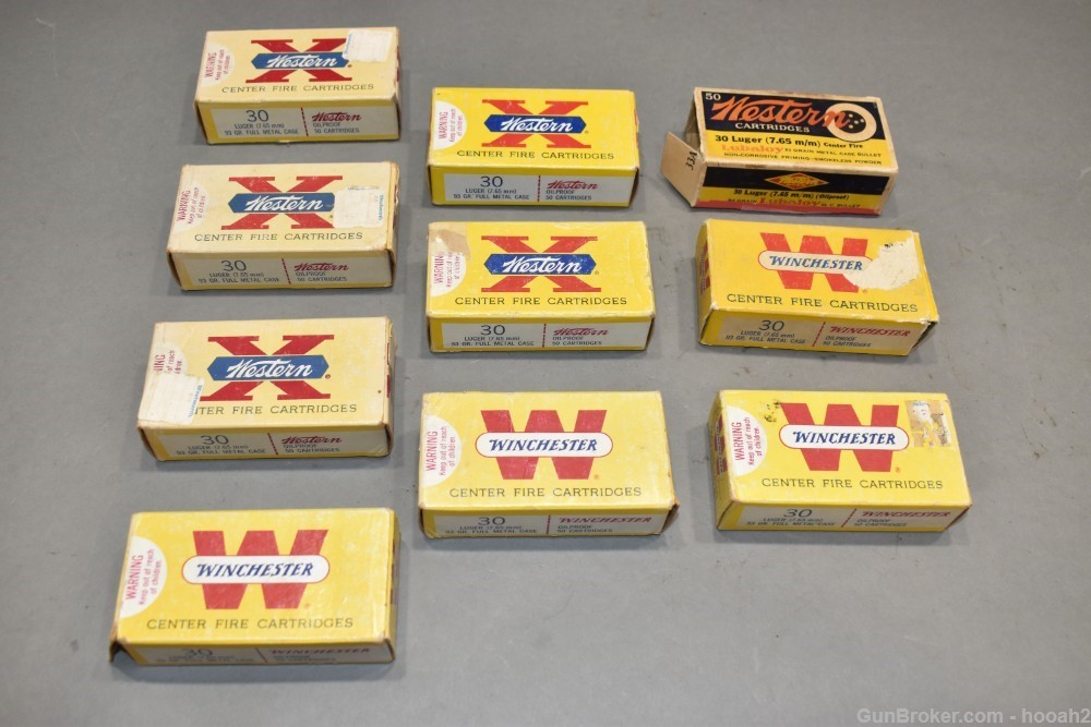 10 Boxes 493 Rds 30 Luger Pistol Ammunition MOSTLY W-W & Western READ-img-0