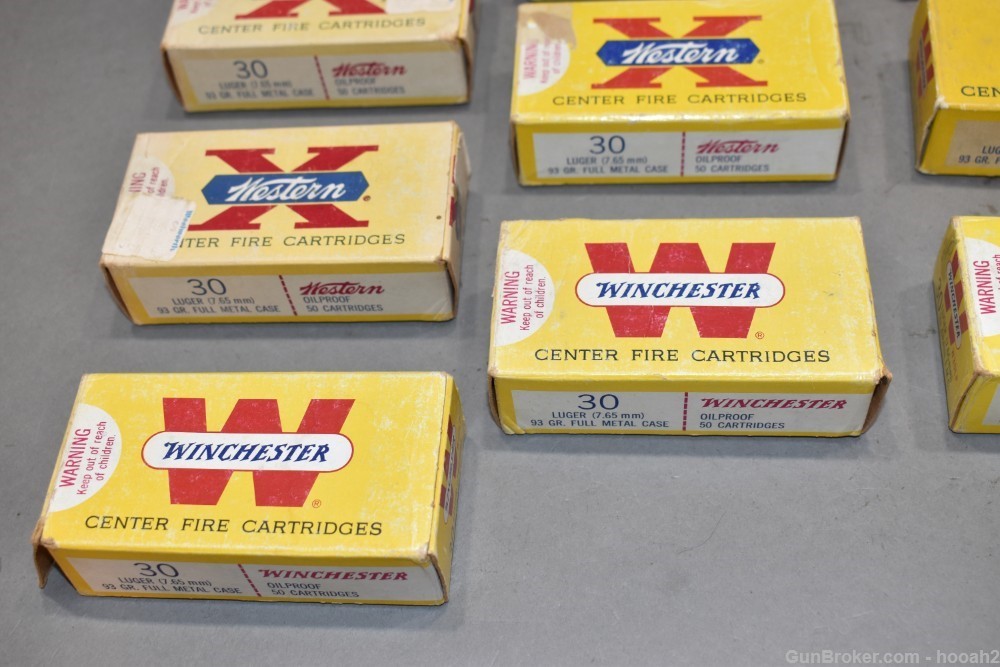 10 Boxes 493 Rds 30 Luger Pistol Ammunition MOSTLY W-W & Western READ-img-2