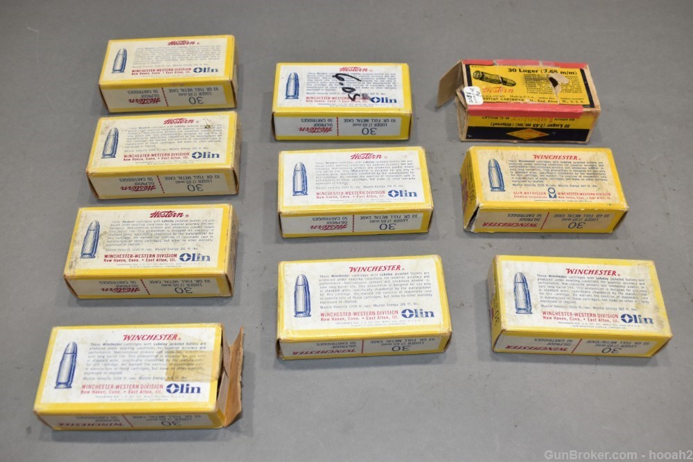 10 Boxes 493 Rds 30 Luger Pistol Ammunition MOSTLY W-W & Western READ-img-4