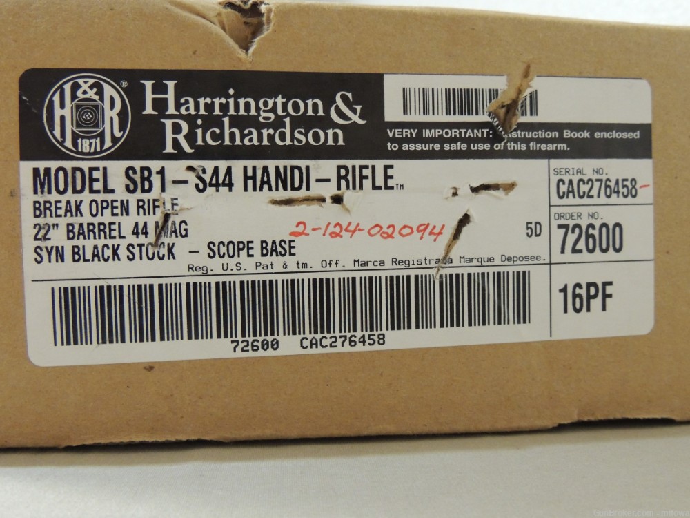 .44 Magnum H&R Handi-Rifle Synthetic Minty 44 REM MAG 22” Semi Heavy LNIB -img-1