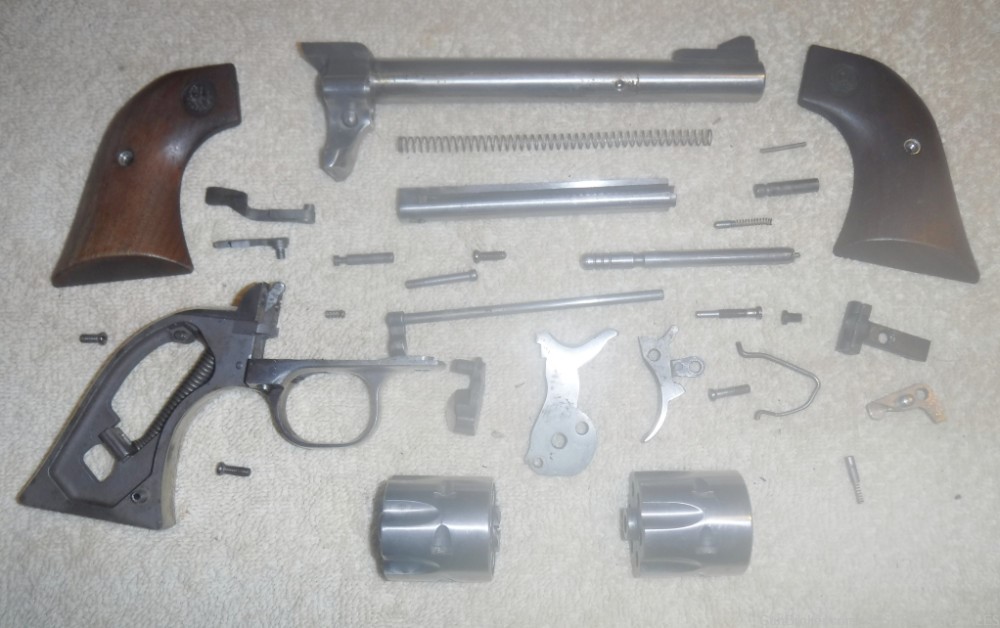 RUGER SINGLE SIX .22 REVOLVER PARTS SET.  VG+ STAINLESS W/ 2 CYL!-img-0