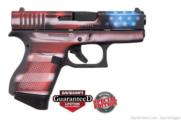 Glock ACG-00823 G43 Battleworn USA Flag single stack 9mm 3.39" 6+1-img-1