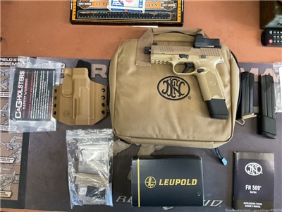FNH 509 Midsize Tactical 9mm; with Leupold DeltaPoint Pro / FDE