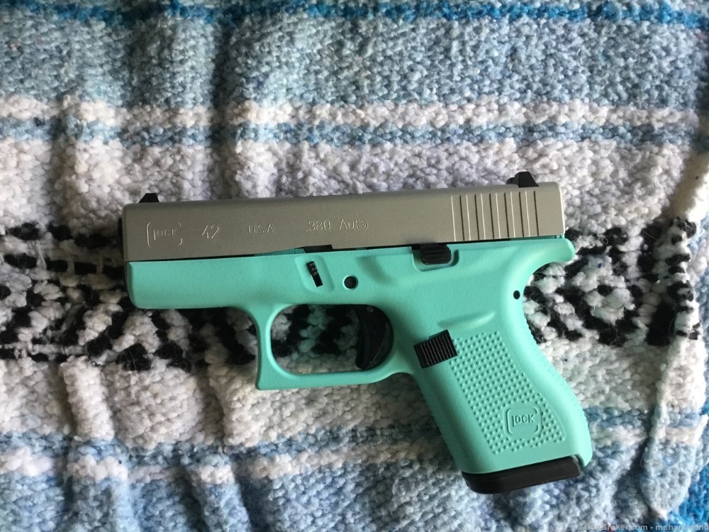 Glock 42 cerakote Tiffany blue Stainless .380 acp like new hard to find.-img-9