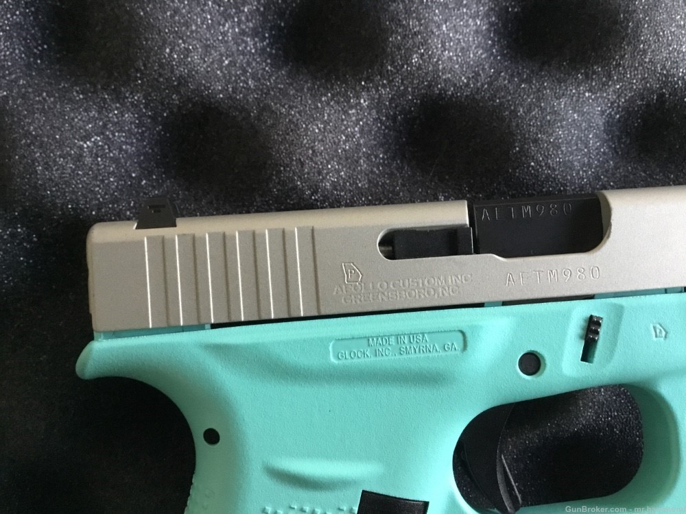 Glock 42 cerakote Tiffany blue Stainless .380 acp like new hard to find.-img-2