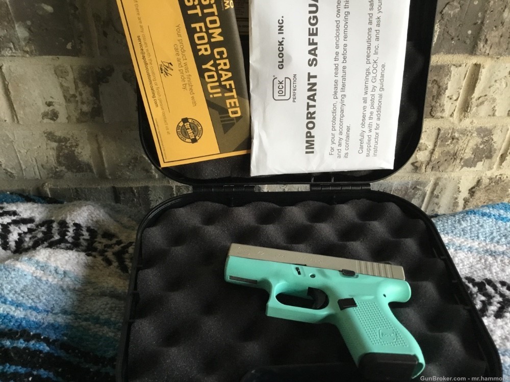 Glock 42 cerakote Tiffany blue Stainless .380 acp like new hard to find.-img-12