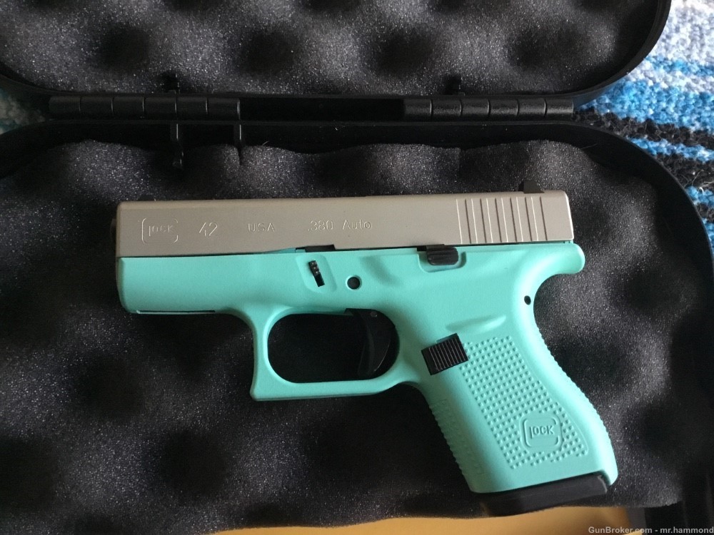 Glock 42 cerakote Tiffany blue Stainless .380 acp like new hard to find.-img-0