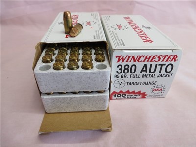 380 ACP AMMO WINCHESTER 95 gr FULL METAL JACKET TARGET/RANGE 200 ROUNDS.