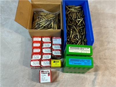 17 Cal Remington Reloading LOT 17 REM Brass, Bullets, Die Sets NEW