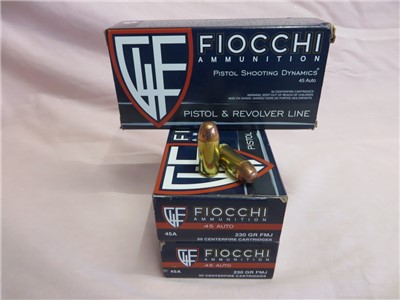 45 ACP AMMO FIOCCHI 230 gr FMJ SHOOTING DYNAMICS 45 AUTO 150 ROUNDS.