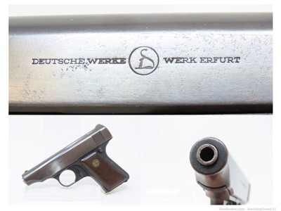 Post-WW I Deutsche Werke ORTGIES 6.35x16mm Hammerless SEMI-AUTO Pistol C&R 