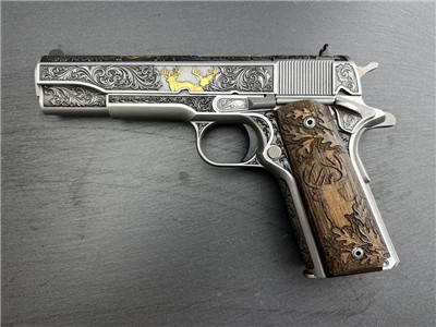 Colt 1911 Whitetail Woodsman Gold Plated Engraved by Altamont .38 Super