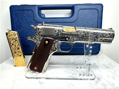  Colt 1911 Fully Engraved 24k Gold & Nickel custom