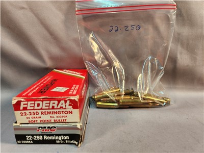 MIXED LOT OF 22-250REM AMMO 57RDS USED! PENNY AUCTION!