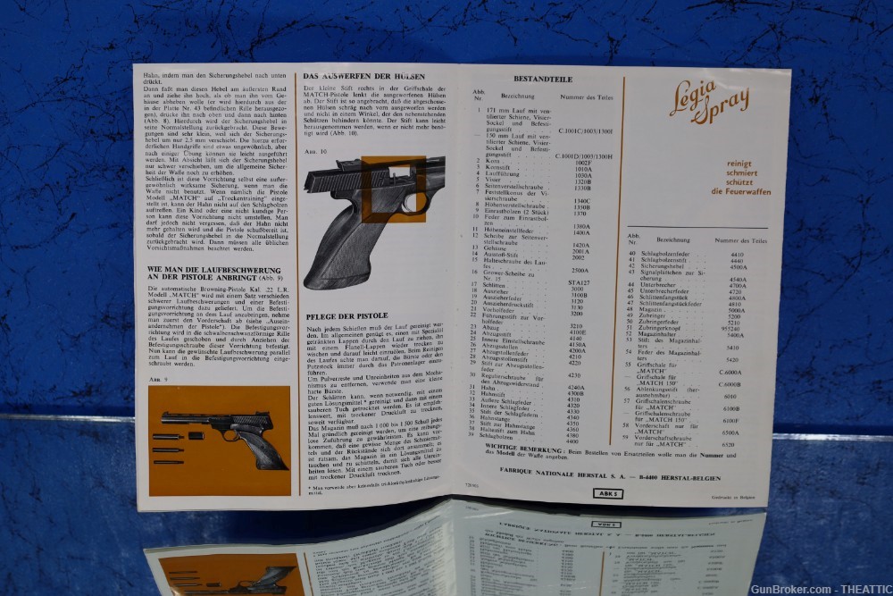 ORIGINAL VINTAGE FN BROWNING MODEL MATCH 150 GERMAN LANGUAGE MANUAL-img-2