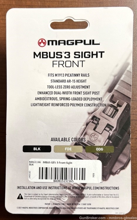 Magpul MAG1166 MBUS 3 Front AR Sight - Black Polymer - SEALED FREE SHIPPING-img-1