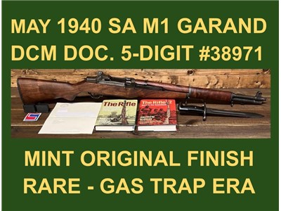 M1 GARAND DCM 1940 MINT/EARLY SPRINGFIELD FIVE-DIGIT MUSEUM QUALITY WW2