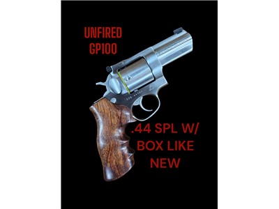 UNFIRED RUGER TALO GP100 3 INCH .44 SPL W/BOX & FACTORY WOOD GRIPS 01767