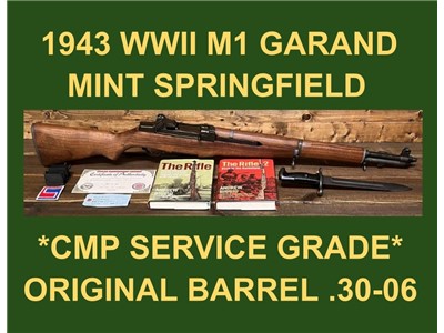 M1 GARAND SPRINGFIELD SERVICE GRADE 1943 EXC. ORIGINAL BARREL BEAUTY WW2  