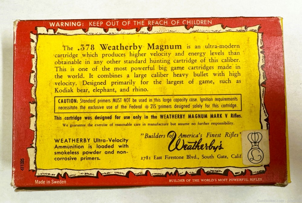 Full Vintage Box 378 Weatherby Magnum Ammunition 270 Grain Ultra Velocity-img-2