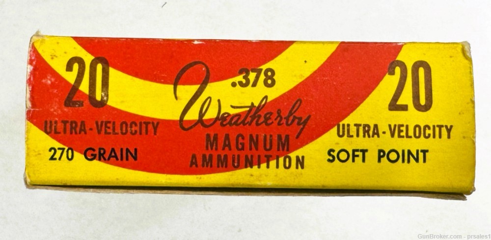 Full Vintage Box 378 Weatherby Magnum Ammunition 270 Grain Ultra Velocity-img-3