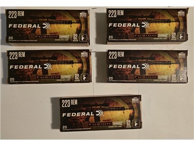 90 rounds Federal Fusion .223 62 Grain soft point MSR AR hunting ammunition