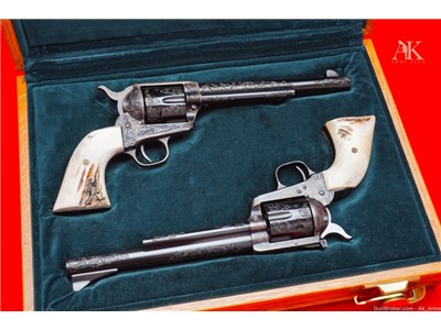 WOW Colt SAA & New Frontier SAA Pair - "C" COVERAGE SCROLL ENGRAVED -