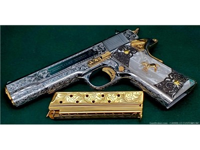 COLT 1911 38 Super Fully Custom Engraved Polished Bright SS 24k Gold Plated