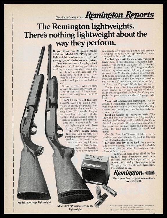 Nov. 1975 REMINGTON Model 1100 & 870 Shotgun AD-img-0