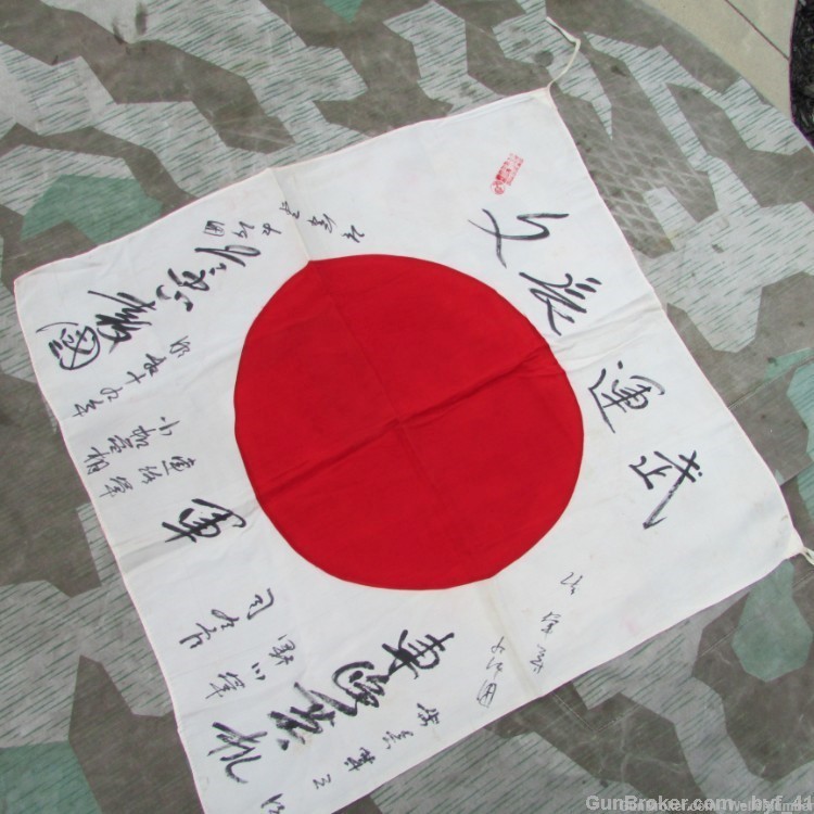 JAPANESE WWII SOLDIERS BRING BACK FLAG WITH KANJI CHARACTERS MEATBALL-img-8