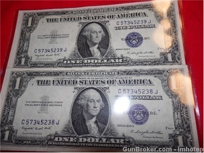 Silver Certificate 1935 Consecutive Serial Number Uncirculated