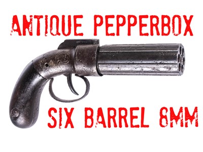 Antique WW Marston  Pepperbox Revolver SIX BARREL 8MM Patented 1849