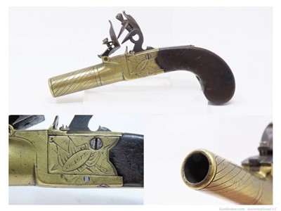 SHARPE of LONDON Brass ENGRAVED Flintlock POCKET/MUFF Self Defense Pistol  