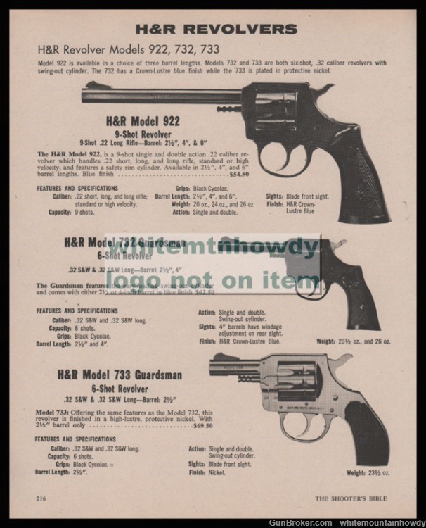 1976 HARRINGTON & RICHARDSON H&R 922, 732/733 Guardsman Revolver PRINT AD-img-0