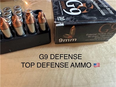 G9 Defense 9MM Ammuntion 20 Rounds of The Best HP, external Hollow Point