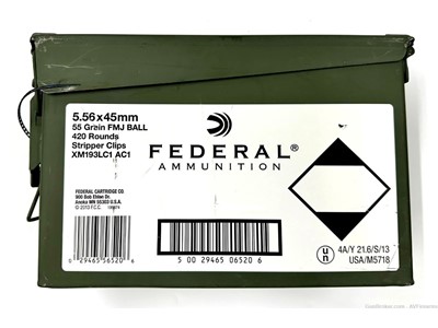 Federal 5.56 x 45mm 55 Grain FMJ Ball - Stripper Clips - 420 Rounds