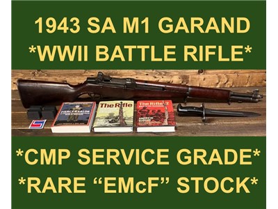 M1 GARAND 1943 SPRINGFIELD CMP SERVICE GRADE "EMcF" WWII STOCK AMAZING 