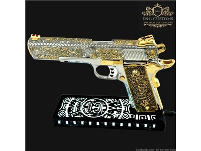 Custom Colt 1911 ancient Aztec engraving with 24k gold accents 