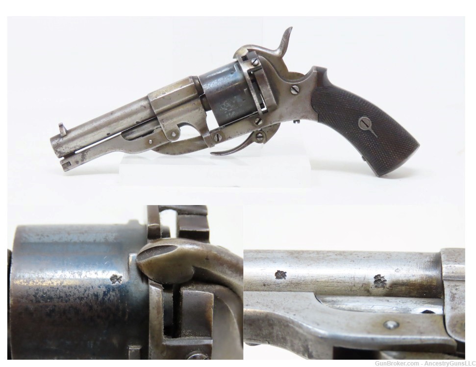 BRITISH Antique Folding Trigger 8mm PINFIRE DA Revolver   LEFAUCHEUX-img-0