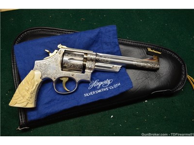 Smith and Wesson 1950 Pre-Model 22 .45 acp deep engraved silve & gold plate