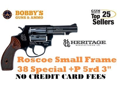 Heritage Mfg HR38B3W Roscoe Small Frame 38 Special +P 5rd 3" Black Polished