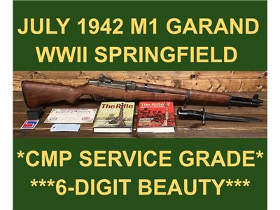 M1 GARAND JULY 1942 SPRINGFIELD CMP SERVICE GRADE PERFECT BORE BEAUTY WWII 