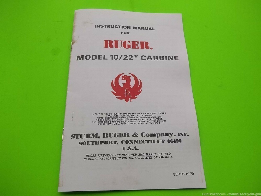 1979 RUGER 10/22 CARBINE INSTRUCTION OWNERS MANUAL (415)-img-0