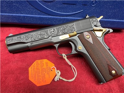 NIB Colt 1911. .38 Super! Spanish Engraved Zapata/Villa. 24k Gold! Rare!