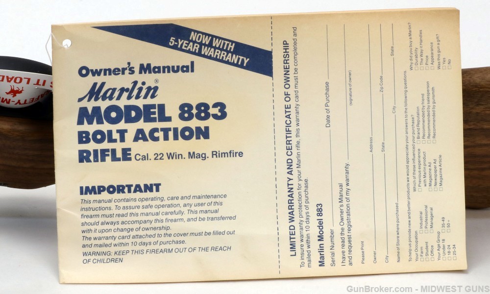 Marlin Model 883 .22Mag  Bolt Action Rifle  In The Box  1990-img-9
