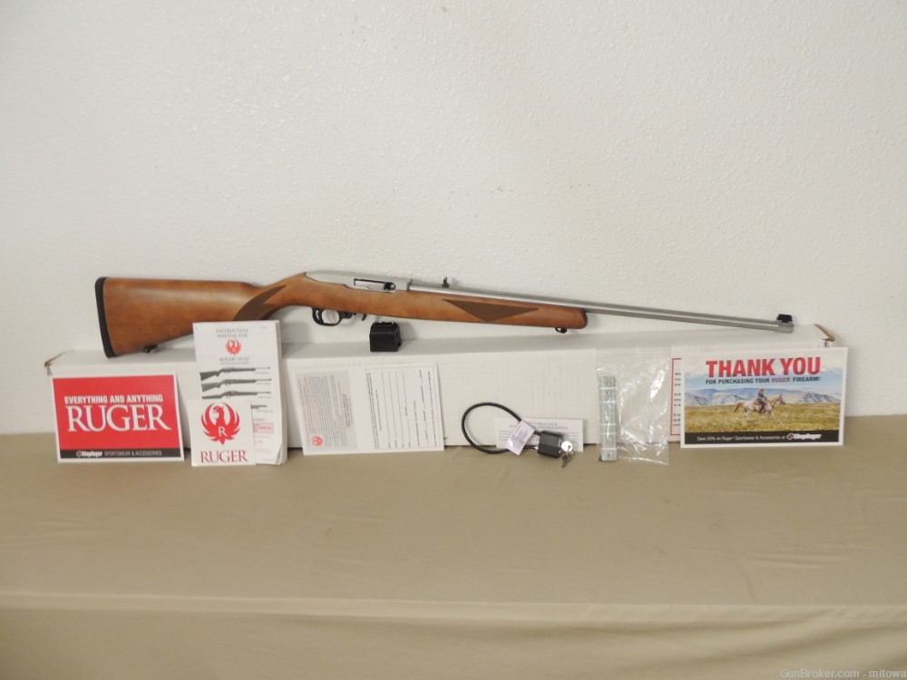 Stainless Ruger 10/22 Carbine Semi Auto .22 LR Checkered Wood Stock 22” NIB-img-0