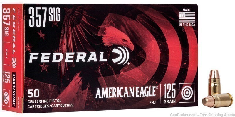 Free Shipping! Federal American Eagle 357 Sig 125gr FMJ Ammo - 500 Rounds!-img-0