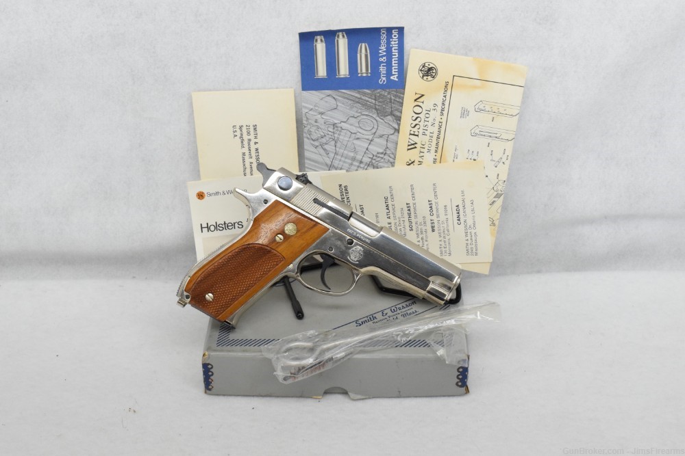 GREAT SHAPE - SMITH&WESSON 39-2 9MM NICKEL - BOX & PAPERWORK-img-0