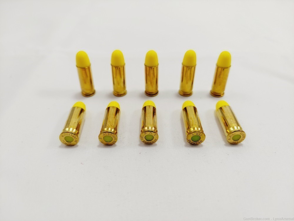 38 Super Brass Snap caps / Dummy Training Rounds - Set of 10 - Yellow-img-0